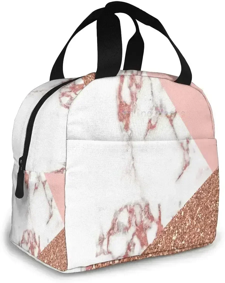 Розово-белый мраморный блестящий ланч-бокс с изоляционной подкладкой из
