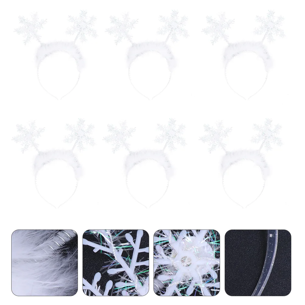 

6 Pcs Christmas Snowflake Headband Snowflakes European American Holiday Decoration Fabric Xmas Hair Hoop Women's