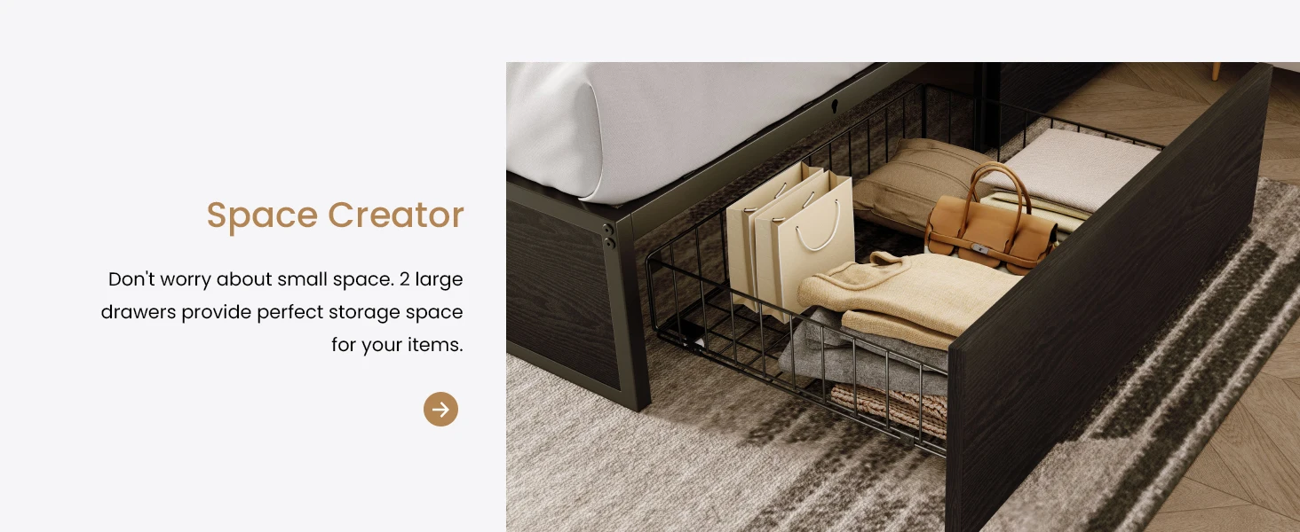 estrutura de cama queen de plataforma com gaveta de armazenamento
