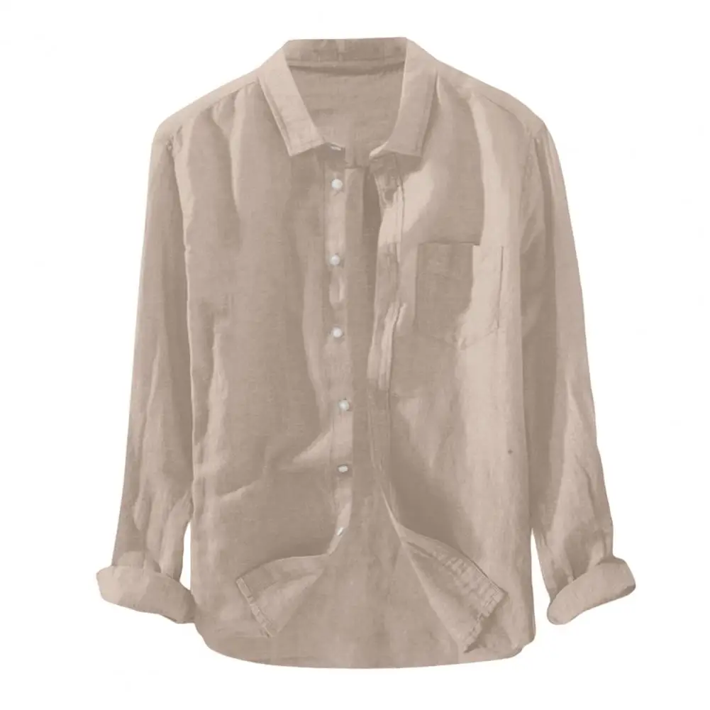 

Trendy Men Tops Buttons Lapel Soft Wear-resistant Pocket Spring Shirt