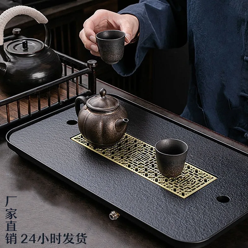 Rectangular Stone Tea Ceremony Tray Black Chinese Living Room Serving Tray Decorative Vintage Plateau Noir Tea Services OB50CP