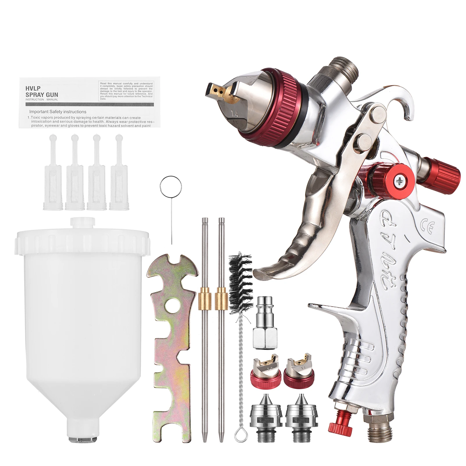 

HVLP Paint Spraying Gun Kit Gravity Feed Air Spray Gun with 600ml Cup 1.4/1.7/2.0mm Nozzles for Painting Car Furniture Wall