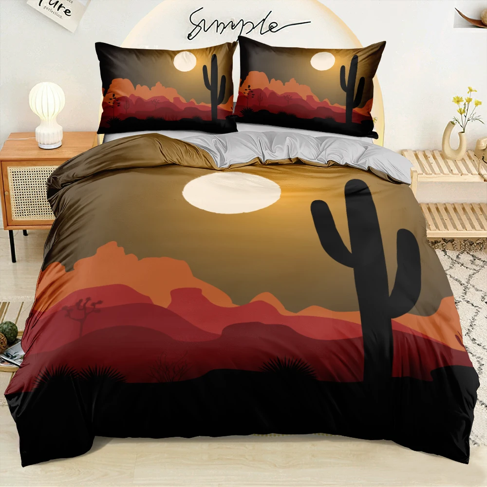 

3D Digital Sunset Cactus Bedding Set Duvet Gray Comforter Bed Linen Twin King Queen Size 200x200cm Double Quilt Cover Sets