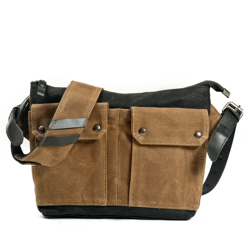 

Retro oil wax canvas hit color messenger bag men and women small mini carry bag daily leisure outdoor riding bag