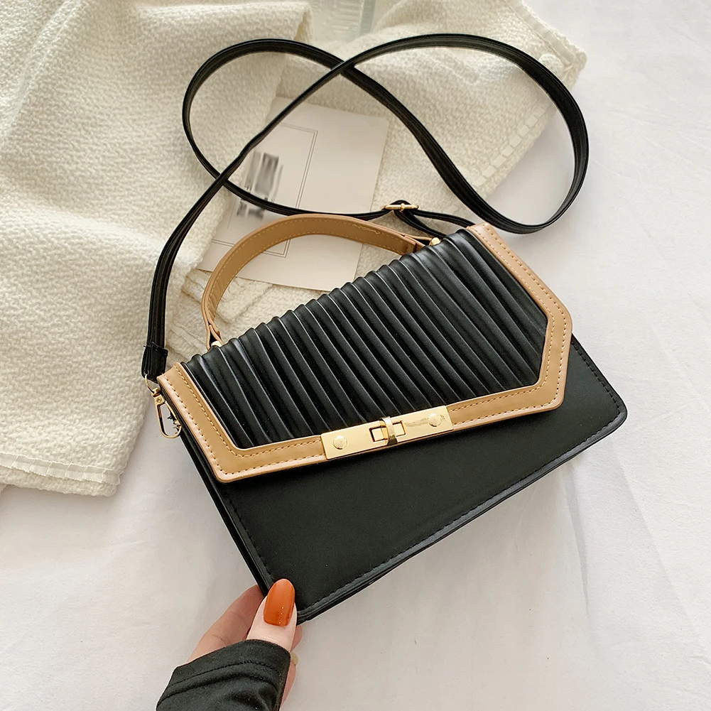 

Simple Small Pleated Women Crossbody Bag Square Tote Handbags Solid Color Composite Bag Flap Female Shoulders Bag
