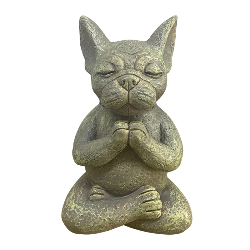 

Полимерная статуя собаки для медитации, поза для йоги, сидя, французский бульдог, статуэтка животного, молитвенная Коллекционная садовая ск...