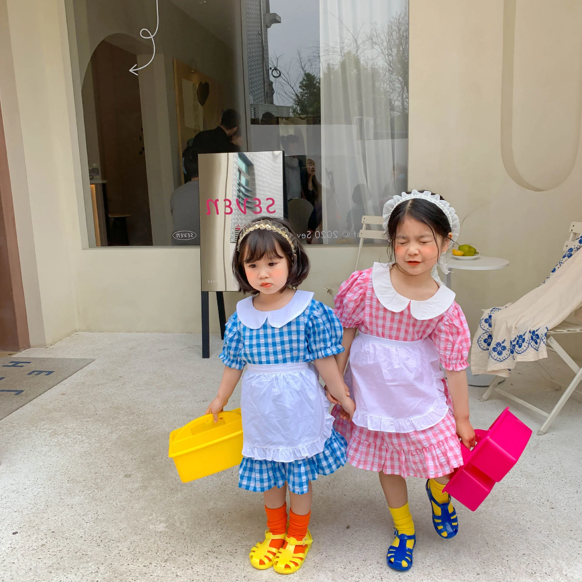 

Plaid Dress Summer Doll Collar Skirt Send Bib Wear Children Clothing Little Girls Princess Elegant Kids Frocks dresses party