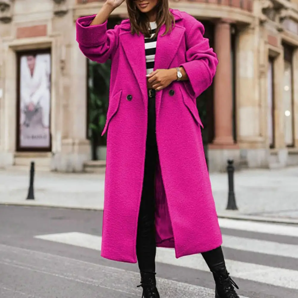 

Lady Outwear Stylish Women's Long Loose Coat Warm Lapel Overcoat with Pockets Double Buttons Ideal for Fall Winter Turn-down