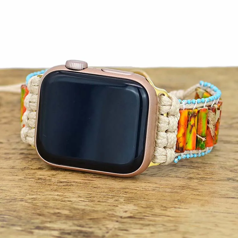 

Ремешок для Apple Watch 8 Series 7, браслет в стиле бохо с цилиндрическими бусинами, плетеный браслет для IWatch 44 мм 40 мм, ремешок в подарок