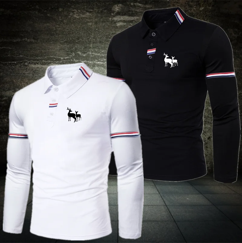 

Fashion Men's Lapel Long Sleeve Polo Shirt Business Casual Solid Color Men Breathable Top