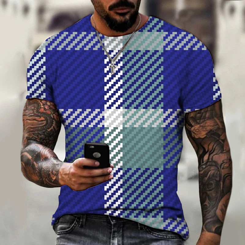

Men's T-shirts Plaid Stripe Pattern O Neck Street 2022 New Fashion Hot Summer Sportswear Tops Funny Beach Hip-hop 3D Printed