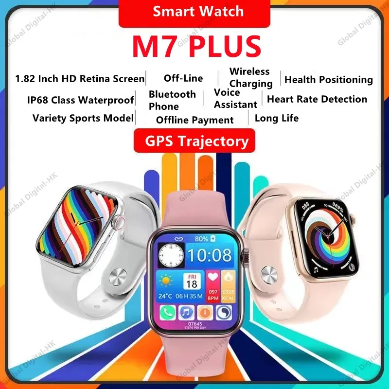 

2022 Series 1.82inch smartwatch M7 Plus Wireless Charging Dial Call Fitness Tracker Men Women Smart Watch PK W26 46 56 66