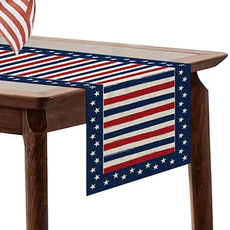 

Red White And Blue Table Runner US Flag Stripes Linen Table Setting Decor Tablecloth Runner American Flag Kitchen Home Decor