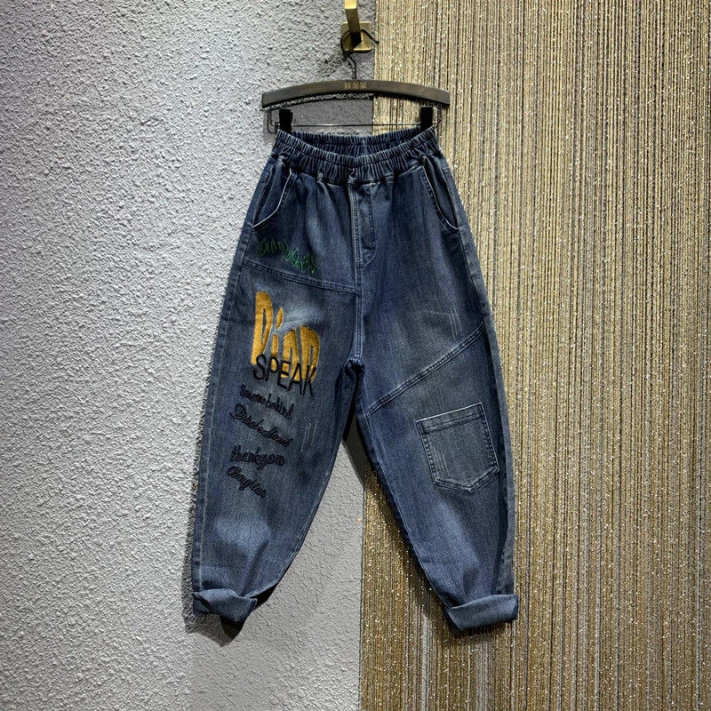 Женские хлопковые джинсовые брюки повседневные свободные винтажные джинсы в