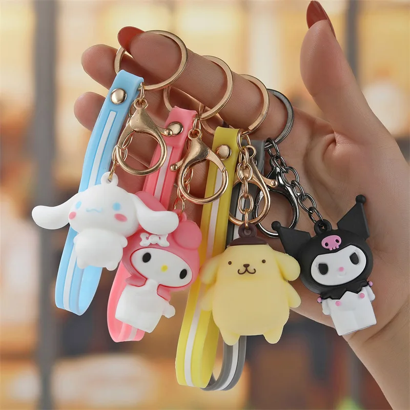 

Kawaii Sanrios Anime Keychain Cute Cartoon Kuromi My Melody Cinnamoroll Toy Doll Bag Pendant Car Keyring Accessories Girl Gift