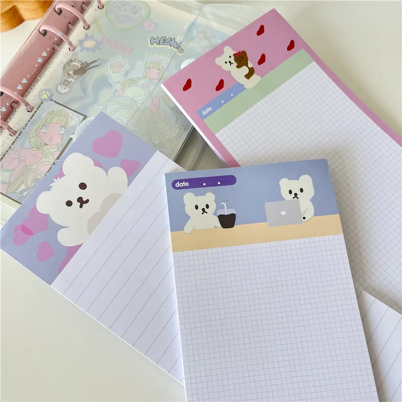 

​Ins Cartoon Cute Bear Half B5 Grid Memo Pad Student Stationery Kawaii Diary Office Notepad Loose-leaf School Supplies 30 Sheets