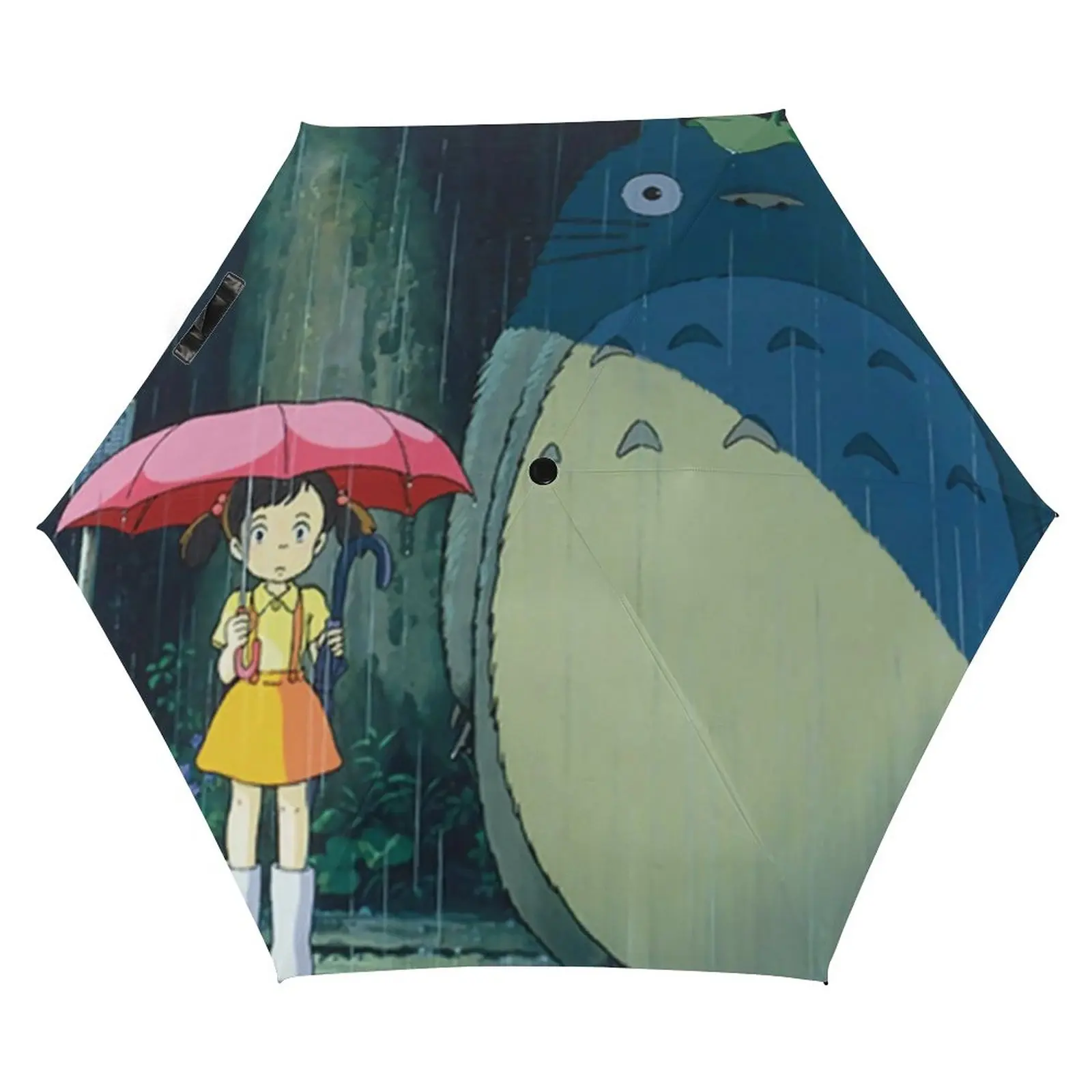 

Зонт Totoro складной с 6 ребрами, японское аниме принт, карманный зонтик с черным пальто, зонты с УФ-защитой для мужчин и женщин