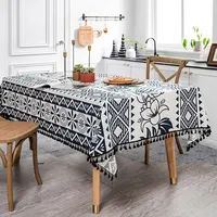 Bohemia Table Cloth Dining Table Cover with Tassel Cotton Linen 3 Layers Waterproof Oil Proof Tablecloth Rectangular Tablecloth