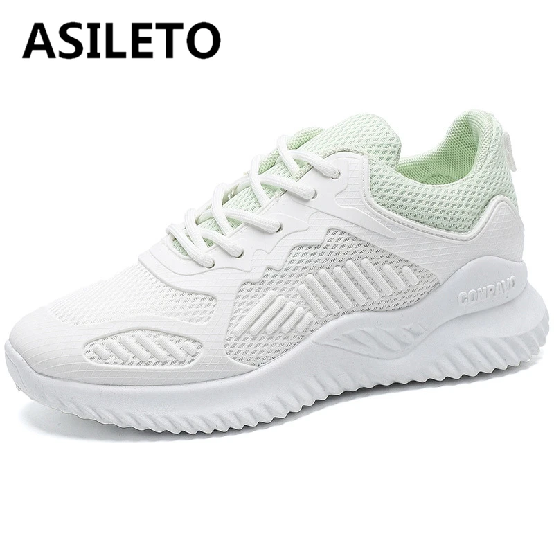 

ASILETO New Women Sneakers Round Toe Breathable Mesh Light Weight Lace-Up Sport Big Size 35-40 Green Yellow Casual Spring S3448