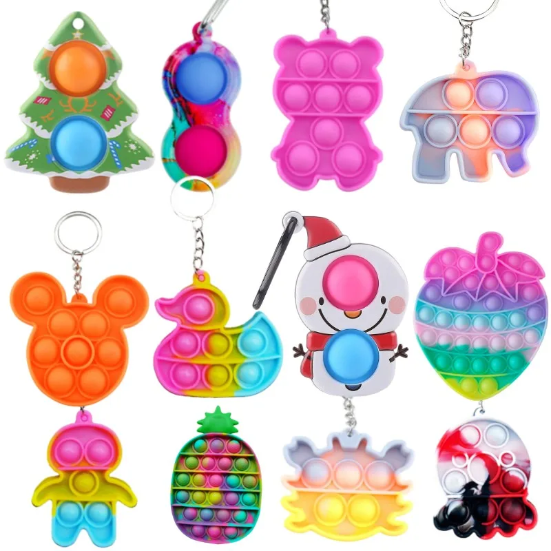 

Hot Fidget Reliver Stress Toy Rainbow Push Bubble Antistress Toys Adults Keychain Sensory Its Toy Relieve Autism Free Shipping