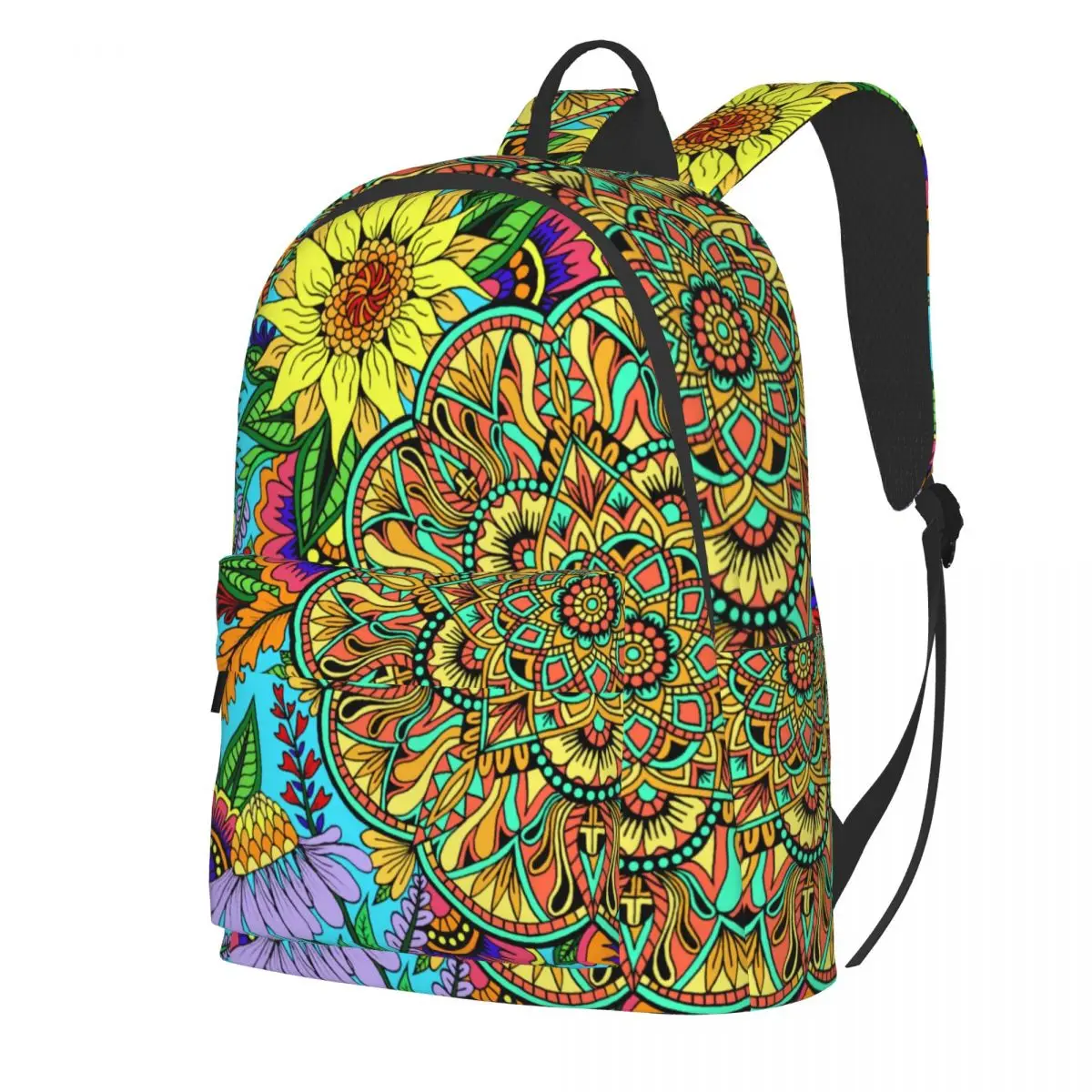 

Mandala Design Backpack Sunflower Print Men Polyester College Backpacks Large Cute School Bags Rucksack