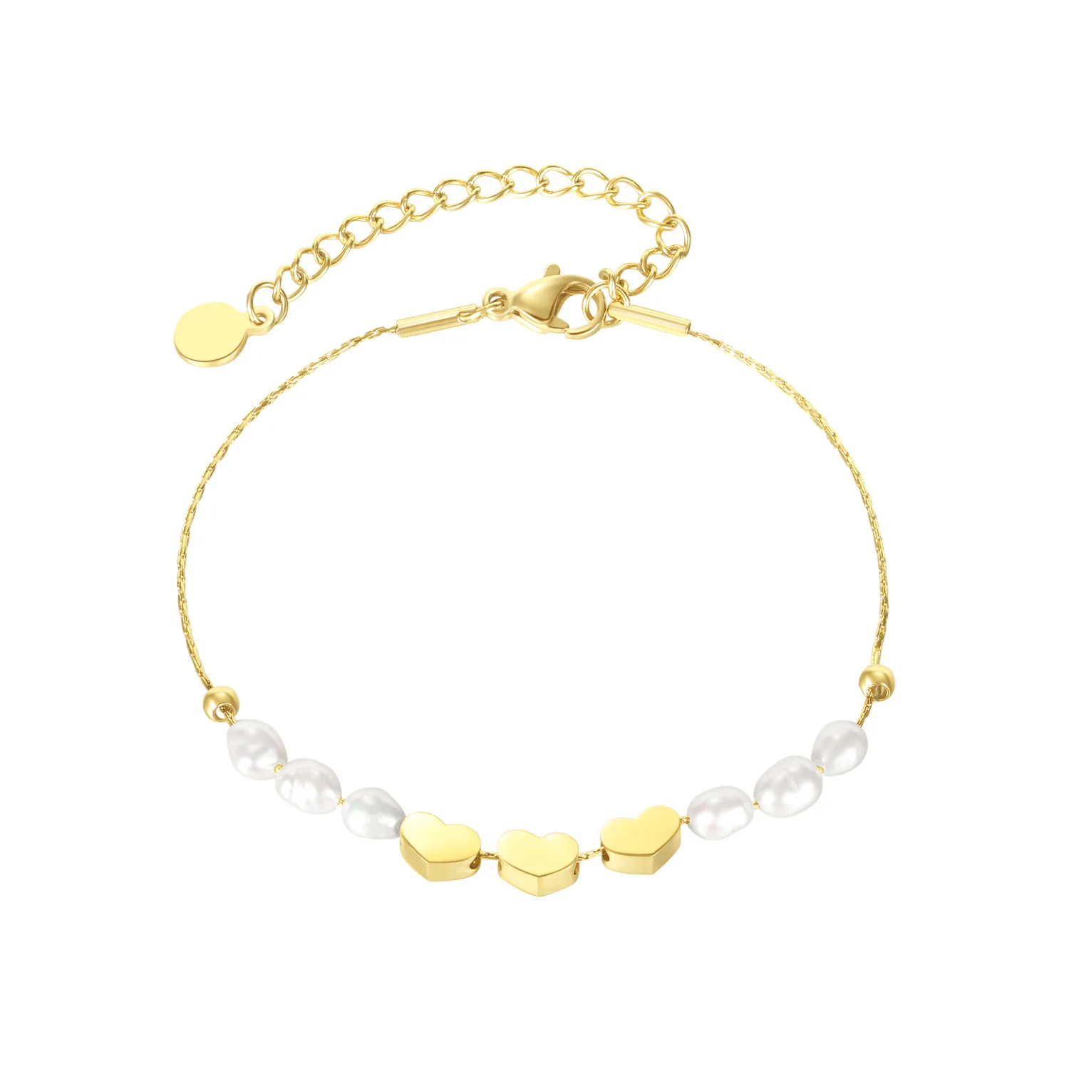 

Jewelry Korea Dongdaemun Personality Design Pearl Chain Stitching Love Peach Heart Stainless Steel Bracelet Woman