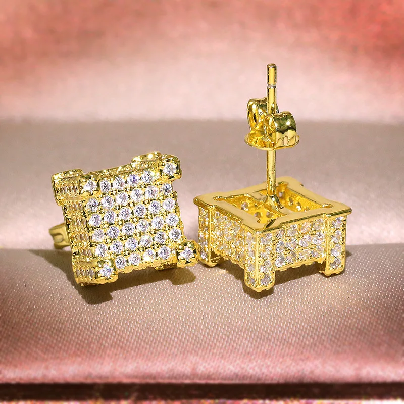 

S925 Sterling Silver Earring Square \diamond Jewelry for Women Aretes De Mujer Silver 925 Jewelry 14K Yellow Stud Earring Female