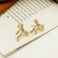 korea dongdamen new bow earrings fresh fairy fan 925 silver needle set zircon jewelry net red same style
