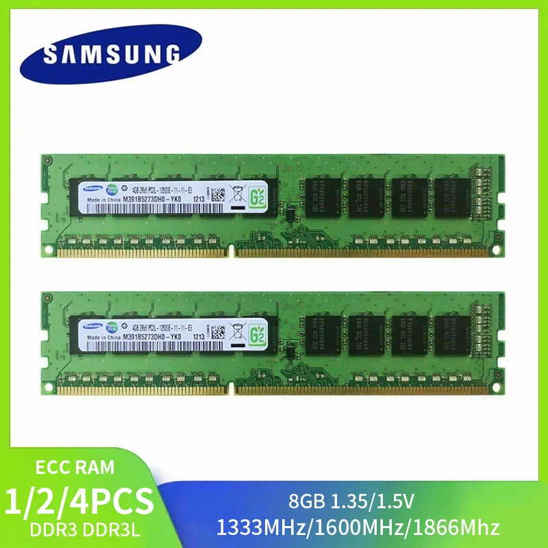 1/2/4PCS Samsung Server Memory DDR3 DDR3L 8GB 1333 1600MHz 1866MHz Workstation Memory PC3-12800E 14900E 10600E 1.35/1.5V ECC Ram