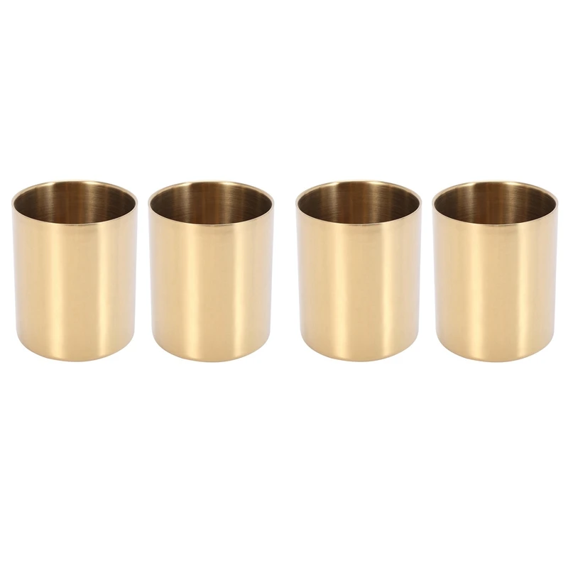 

4-Piece Pencil Cup Holder Pen Pot Makeup Brushes Holder Desk Stationery Organizer Stainless Steel (Gold)