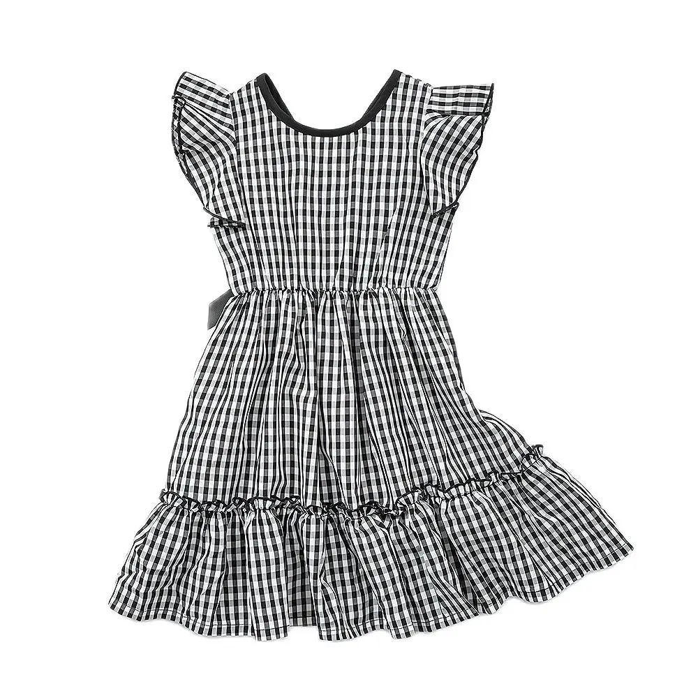 Летнее платье для девочек-подростков клетчатый сарафан без рукавов с оборками