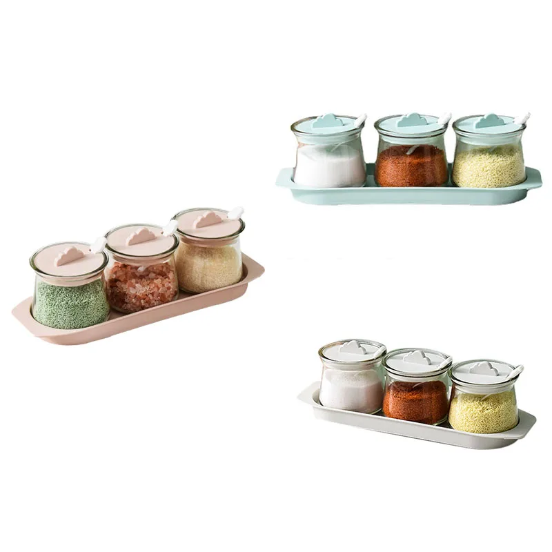 

Kitchen Spice Jar Set With Lid Household Storage Box Salt Pepper Shaker Seasoning Jar Container