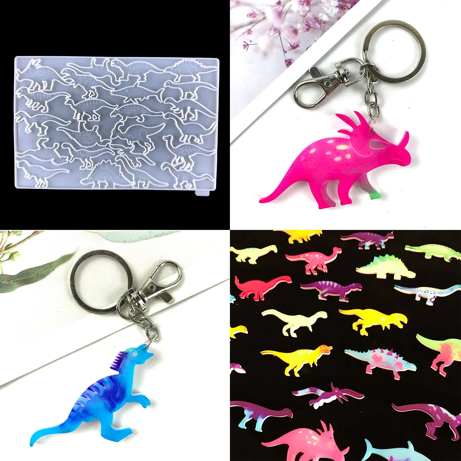 

Dinosaur Keychain Epoxy Mold Diy Dinosaur Key Pendant Decoration Dinosaur Family Silicone Mold Resin Mould