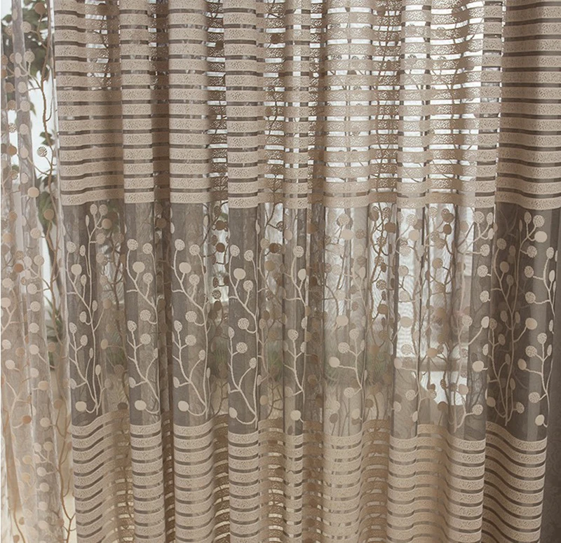 

European Simple Design Window Drape Floral Tree Leaf Fringe Pattern Curtain Blackout Tulle/Voile Curtain For Living Room Bedroom