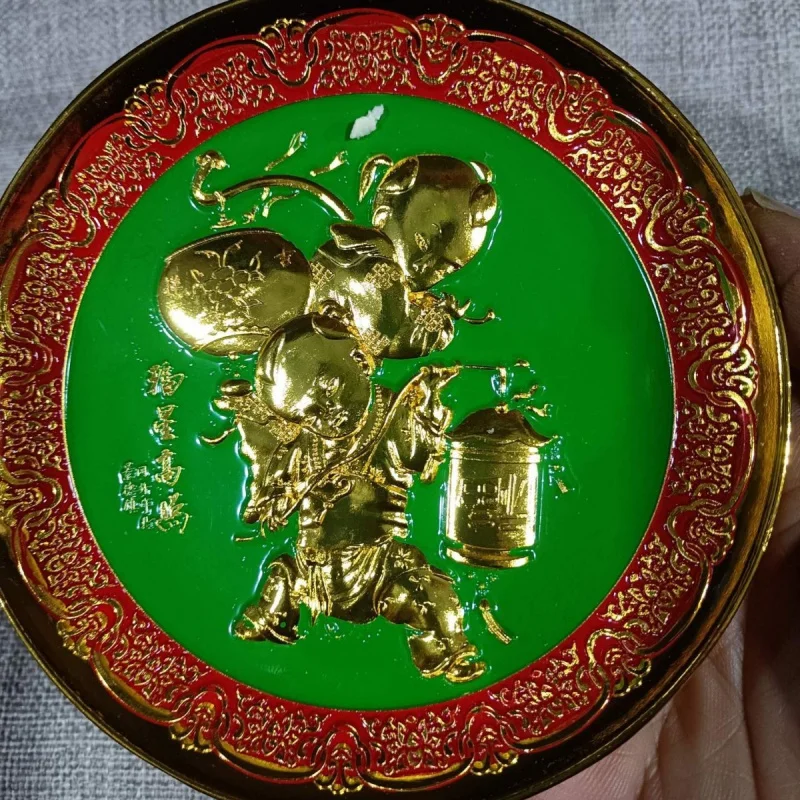 Антикварная позолоченная резьба Мои счастливые звезды Qianlong плоская посуда