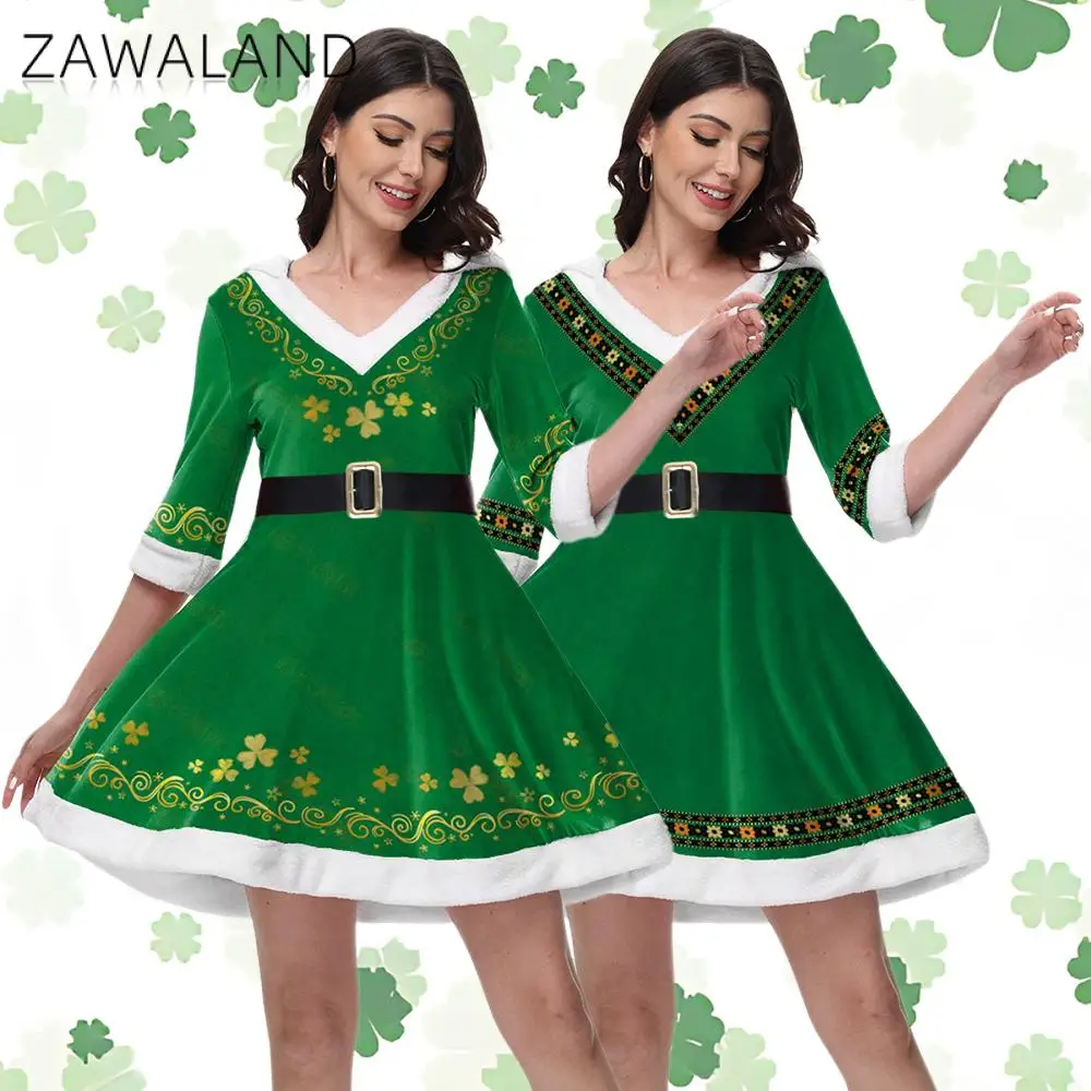 Зеленое платье с капюшоном Zawaland ирландский фестиваль вечерние наряд эльфа