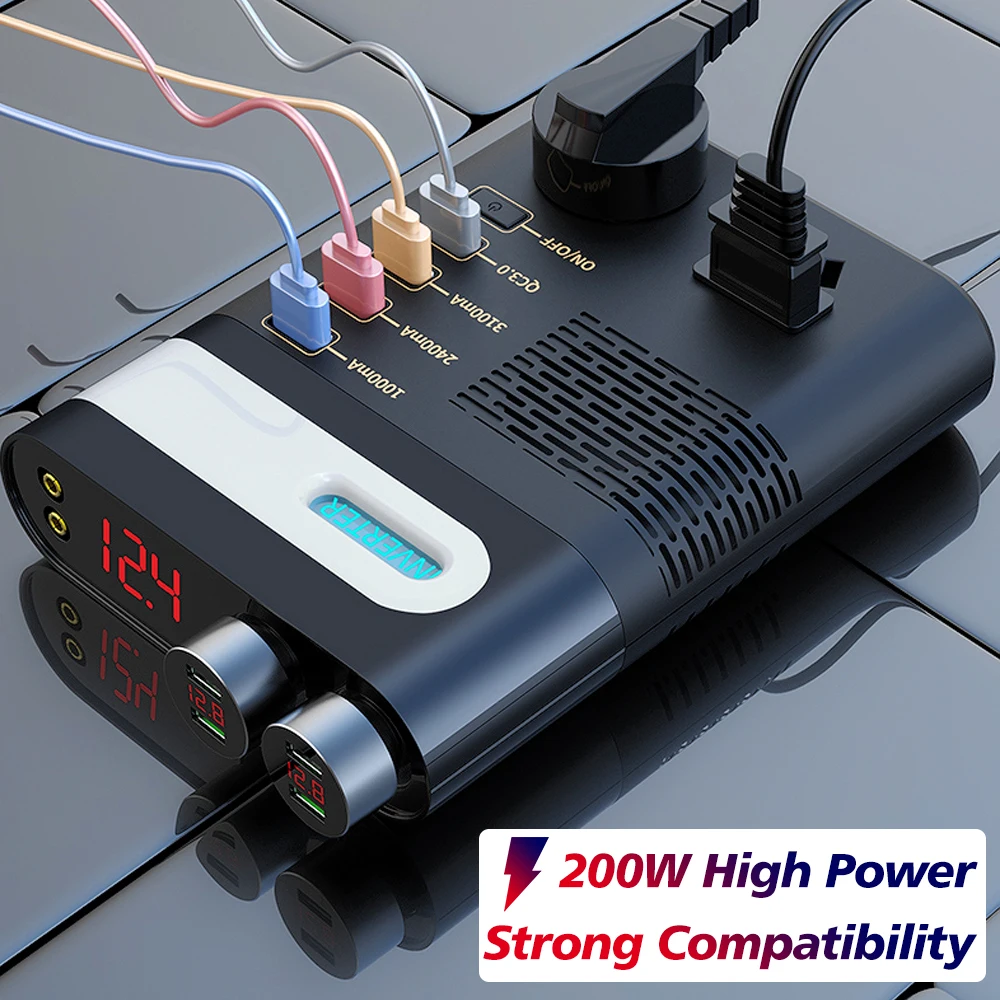 

Xiaomi 200W USB Car Charger Inverter DC 12v 220v Portable USB Charger Quick Charge 3 Car Phone Charger Fast Charging Station