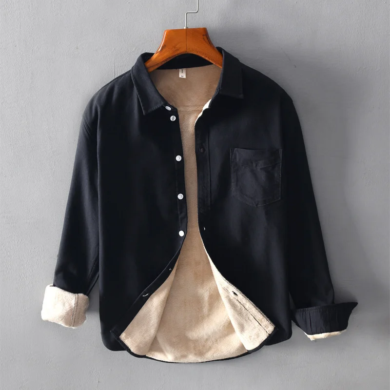 

Winter Casual Flannel Shirts Men Velvet Thickened Warm Fleece Shirt Men's Cotton Loose Long Sleeve Shirt Jacket