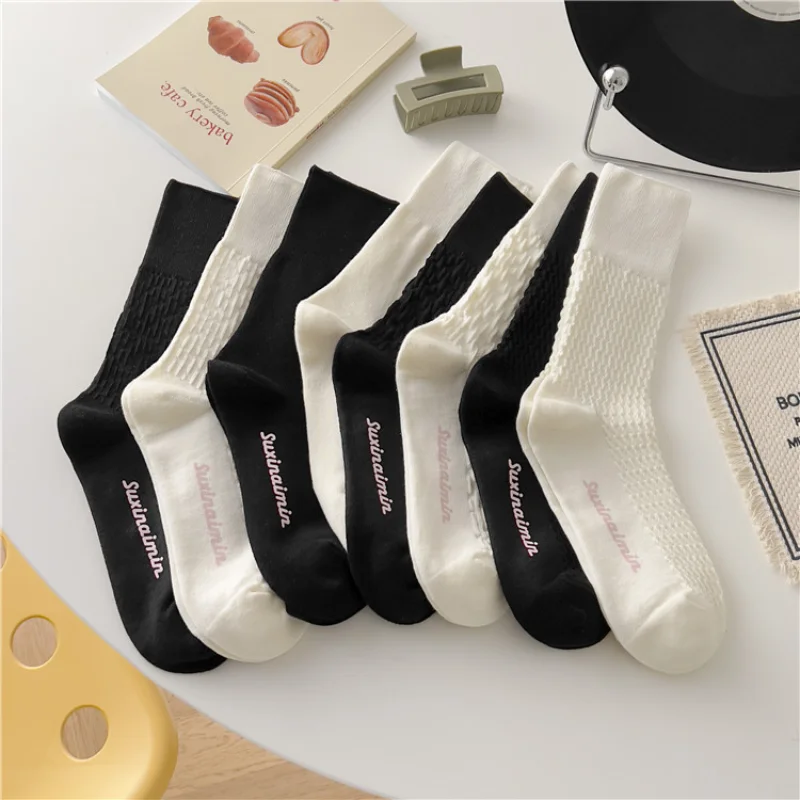

New Fashion Cotton Women Socks JK Japanese Style Black White Long Socks Women Girls Student Korean Harajuku Retro Crew Socks Sox