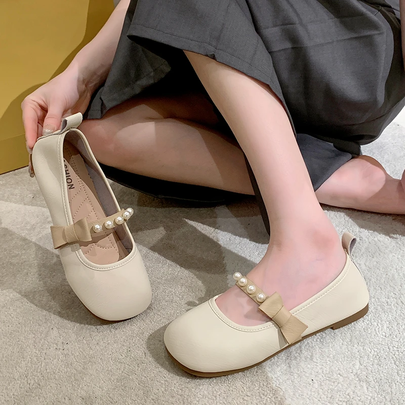 

Comfortable Shallow Casual Woman Shoes 2023 Autumn New Pu Leather Women's Flat Shoes Korean Fashion Round Toe Women Single Shoes