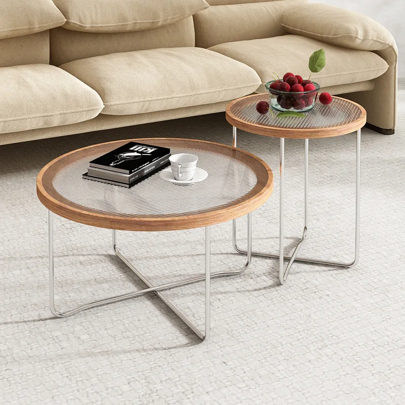 

Nordic round coffee table combination glass creative small table home light luxury table living room net red side table