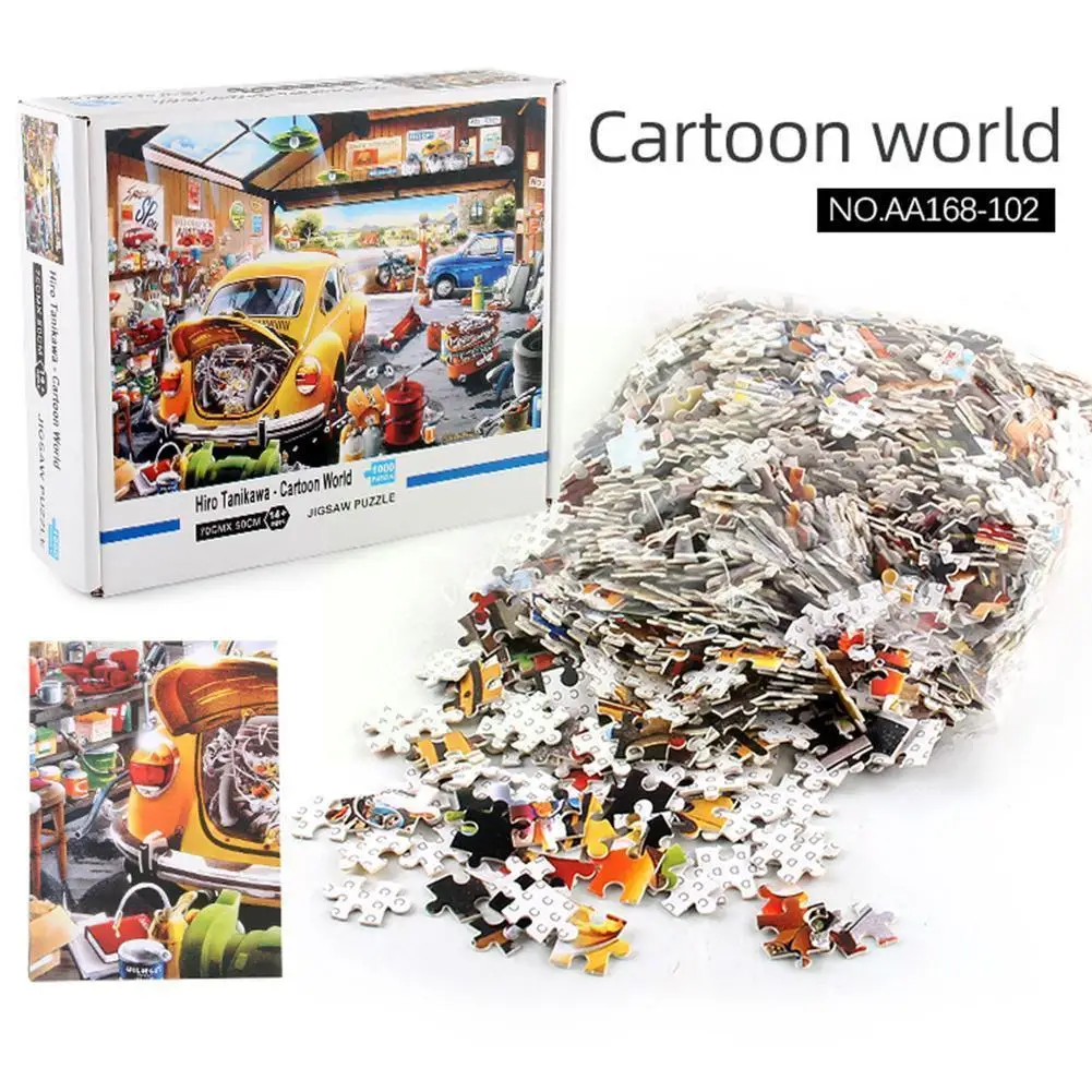 

Car Cartoon World Jigsaw Puzzle 1000 Pieces Adult Jigsaw Educational Children's Large Game Toy Decompression Diy Toy Jigsaw O9z8
