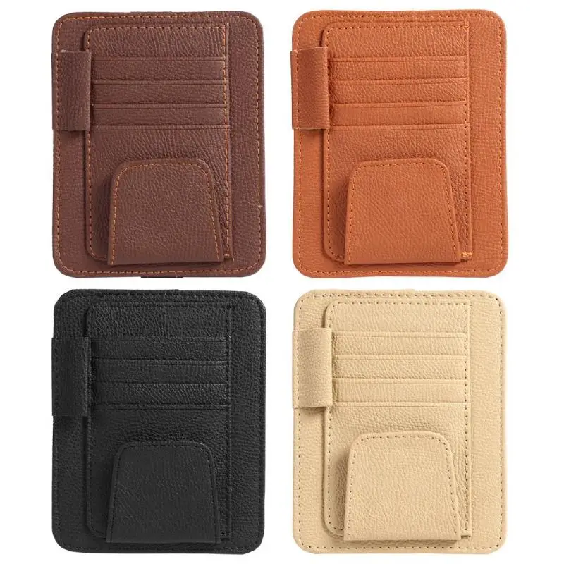 Car Universal Sun Visor Storage Bag PU Material Leather Case Card Glasses Car Accessories Sun Visor Organization Car Shape