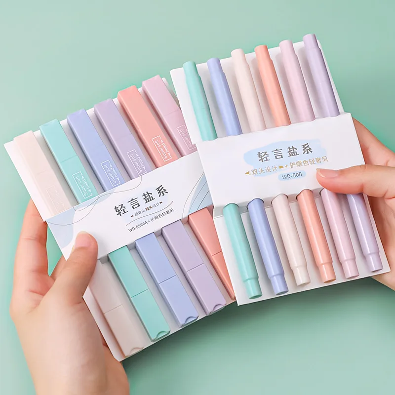 

6PCS Soft head highlighter student marking painting double headed marking pen large capacity color marking pen