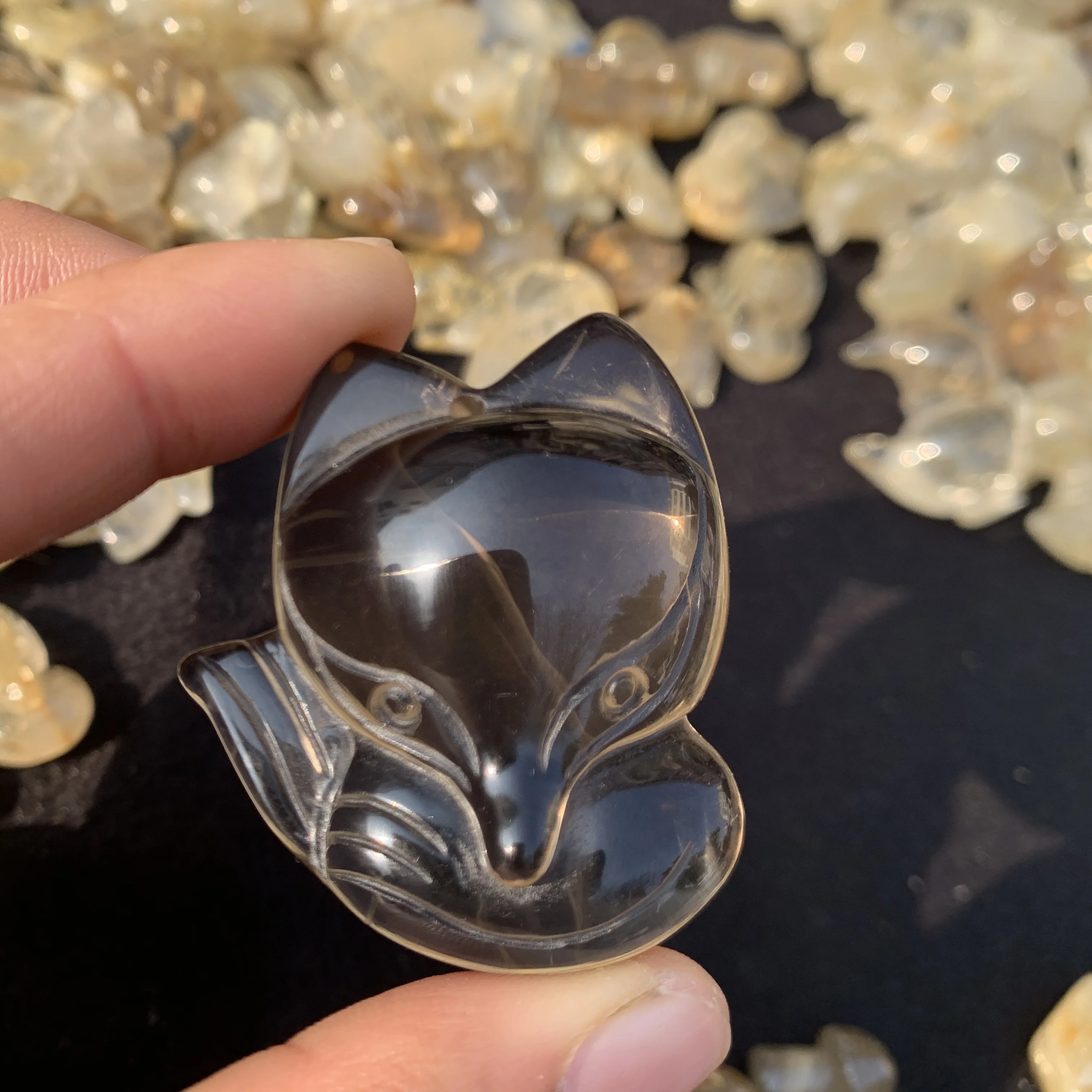

Natural Smoky quartz Fox with Hole Spirit Animal quartz crystal carved fox for Collector