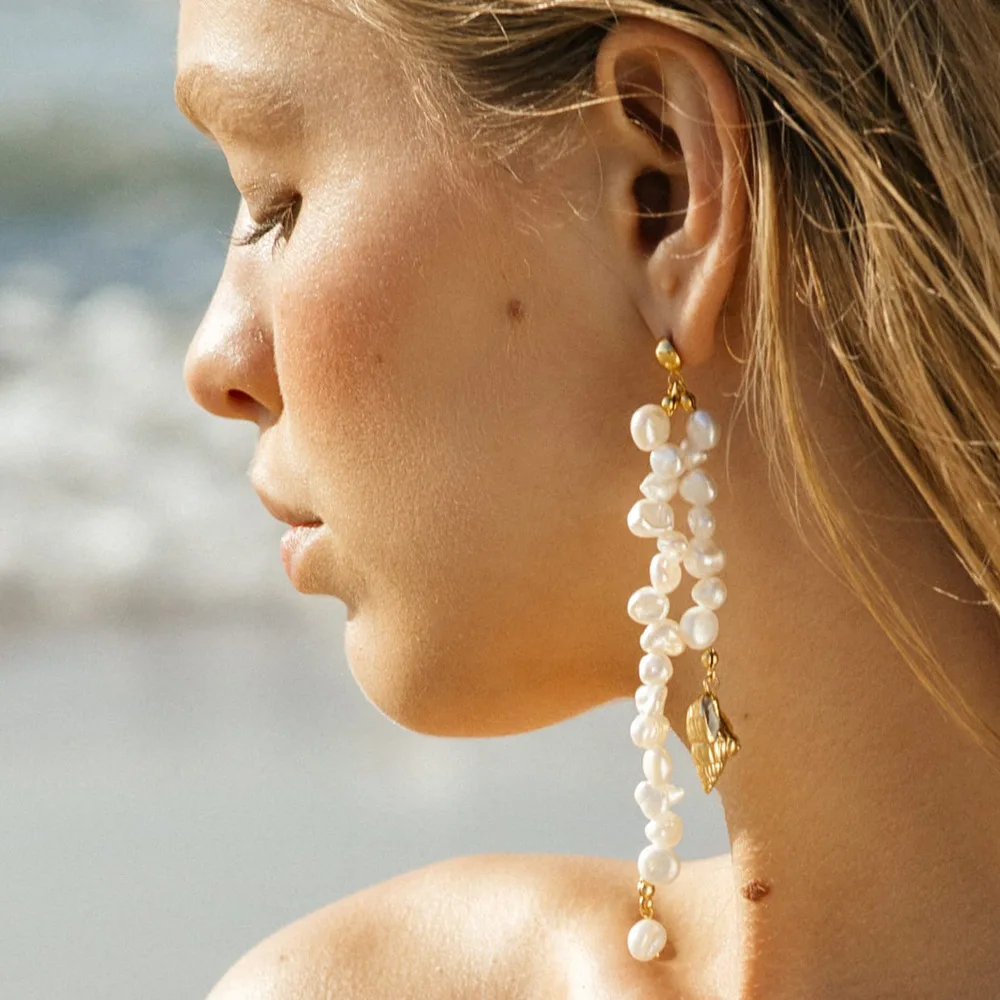 

Женские длинные серьги-подвески с натуральным жемчугом в стиле барокко