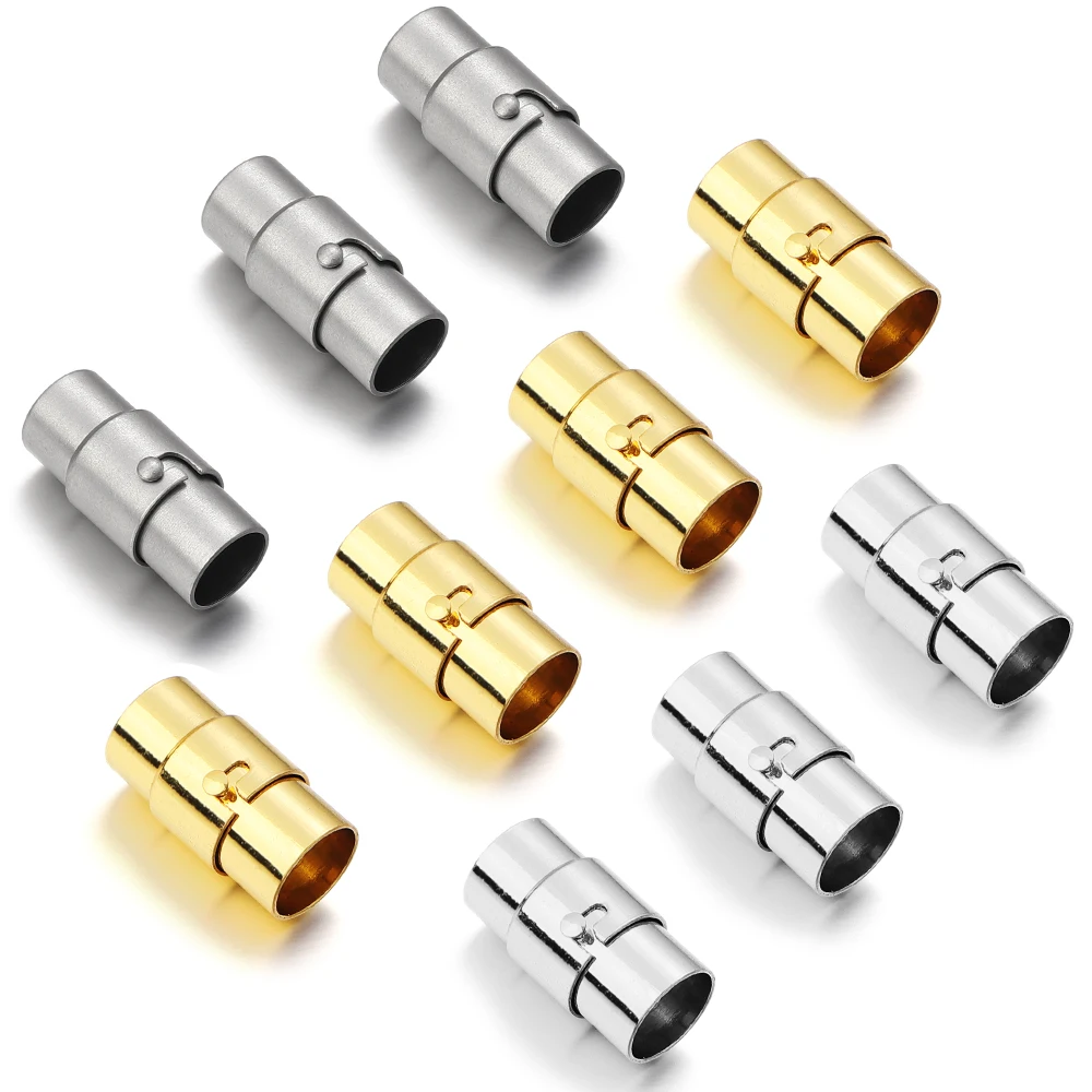 

10Pcs/lot Round Strong Magnetic Clasps With Locking Mechanism Cylindrical Leather Cord End Connectors For DIY Jewelry Finding