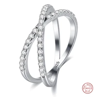 nuncad 925 sterling ring creative geometric cross rings women girls zircon rings jewelry gifts free shipping