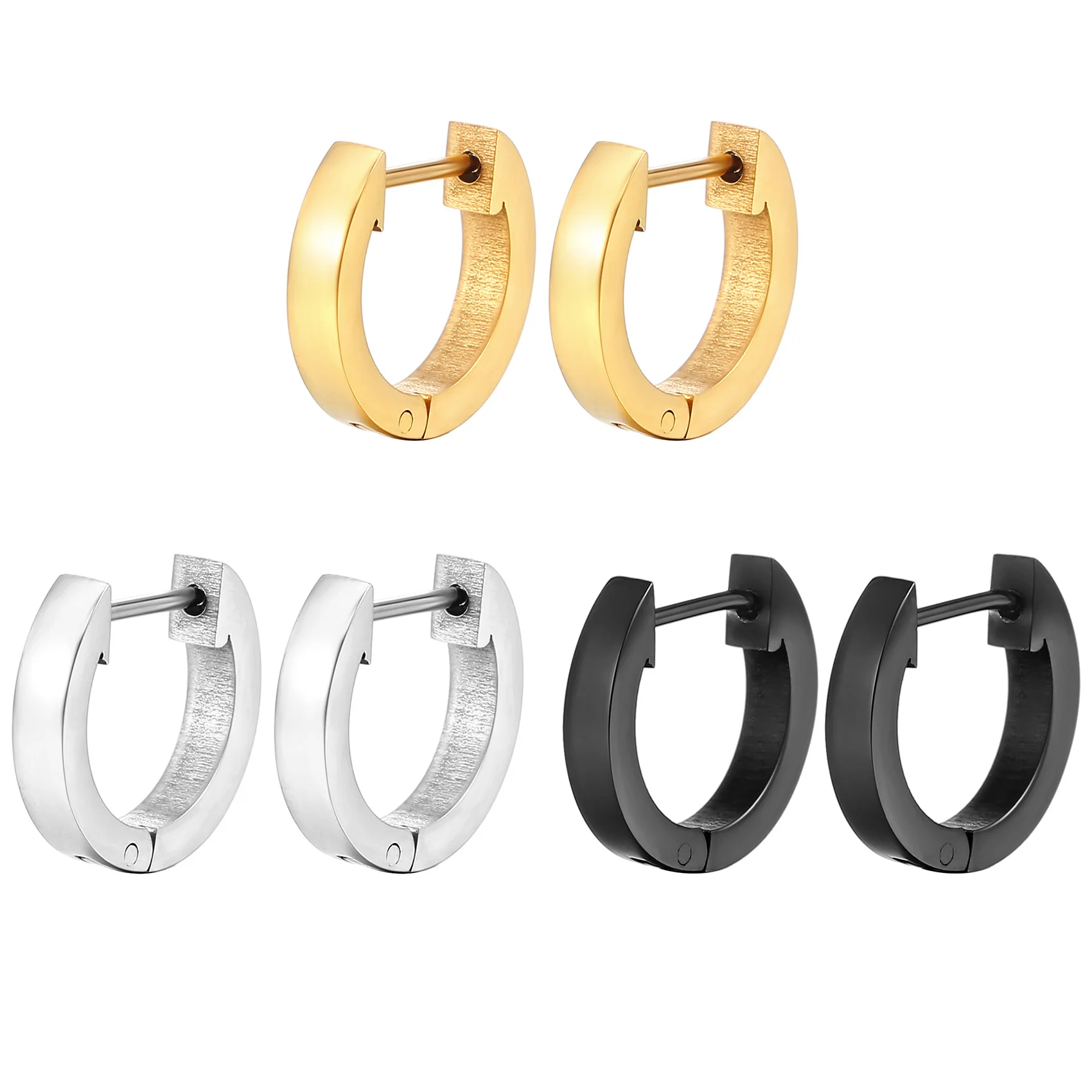 

Fashion Geometric Stainless Steel Round Earring Clip Real Gold Plating 18K Trendy Titanium Steel Hoop Earrings