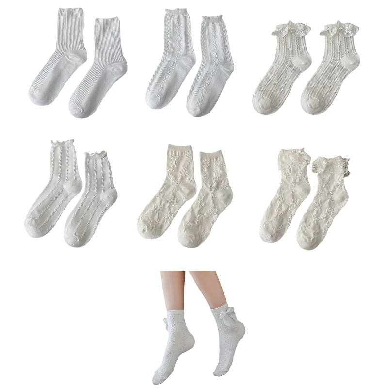 

Короткие носки в стиле Лолиты, чулочно-носочные изделия с бантом, милые кружевные носки с оборками, кавайные хлопковые модельные